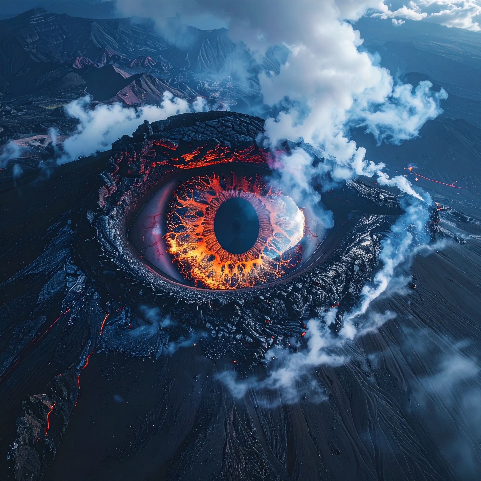 Firefly_I want an image from directly above a volcano, where the volcano looks like the eye o 377578